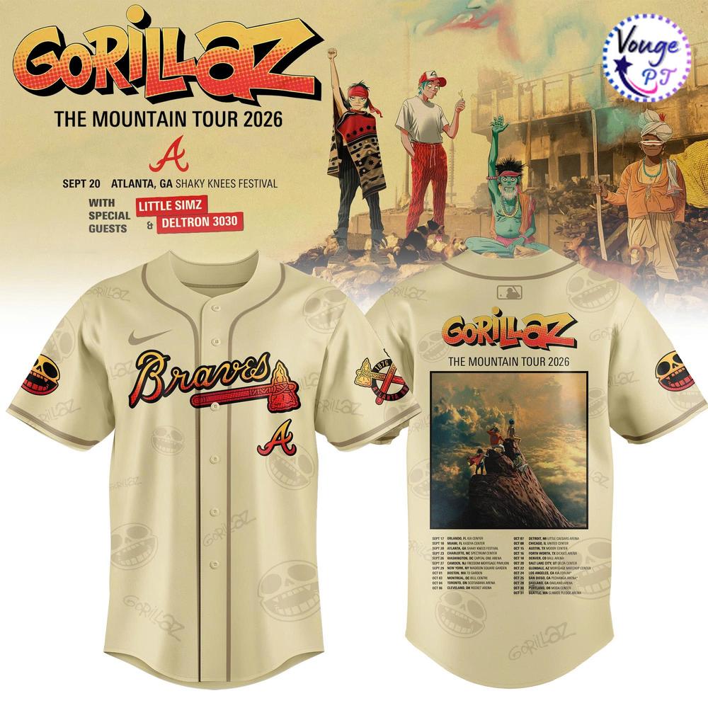 Atlanta Braves x Gorillaz The Mountain Tour 2026 Baseball Jersey 