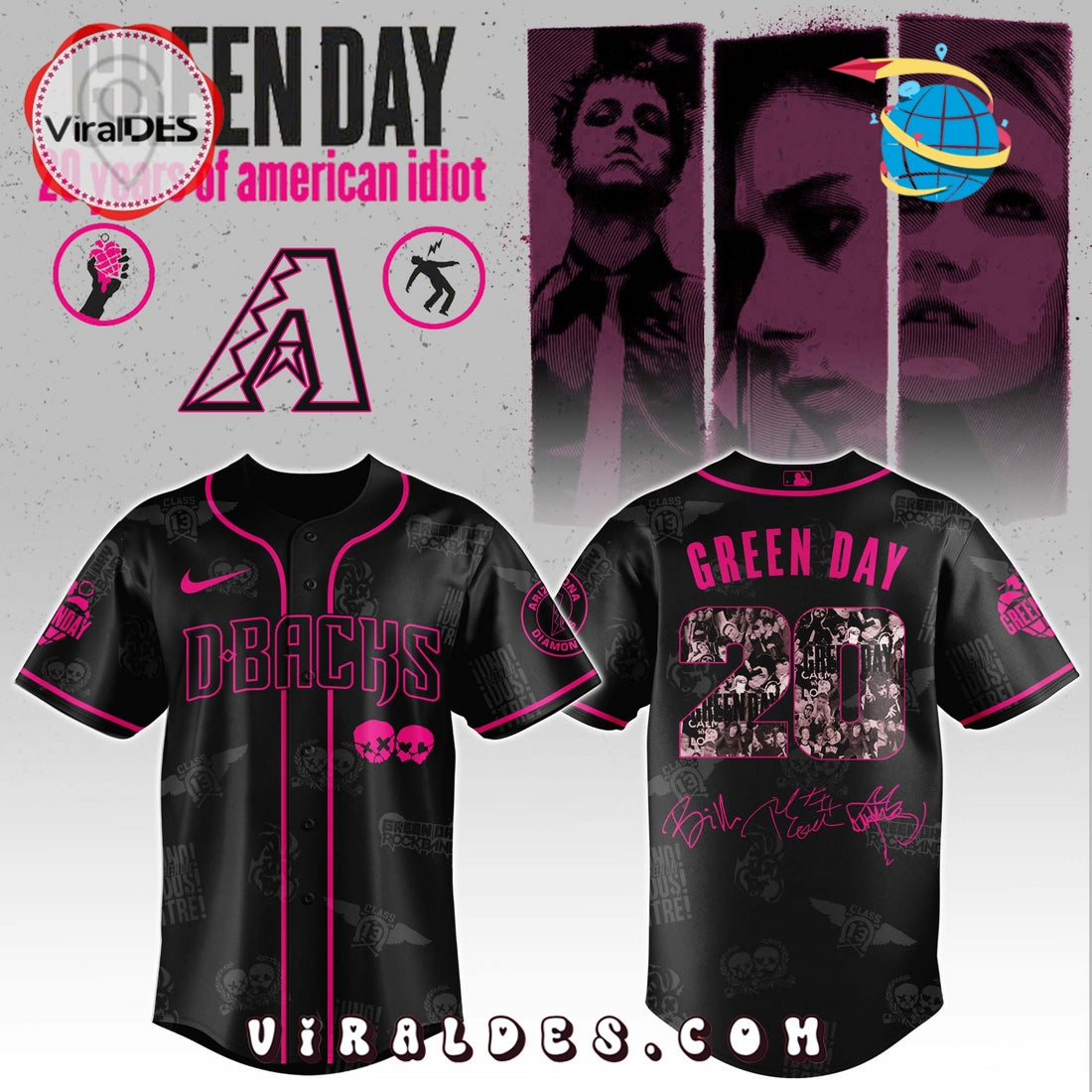 Arizona Diamondbacks MLB x Green Day 20th Anniversary Baseball Jersey