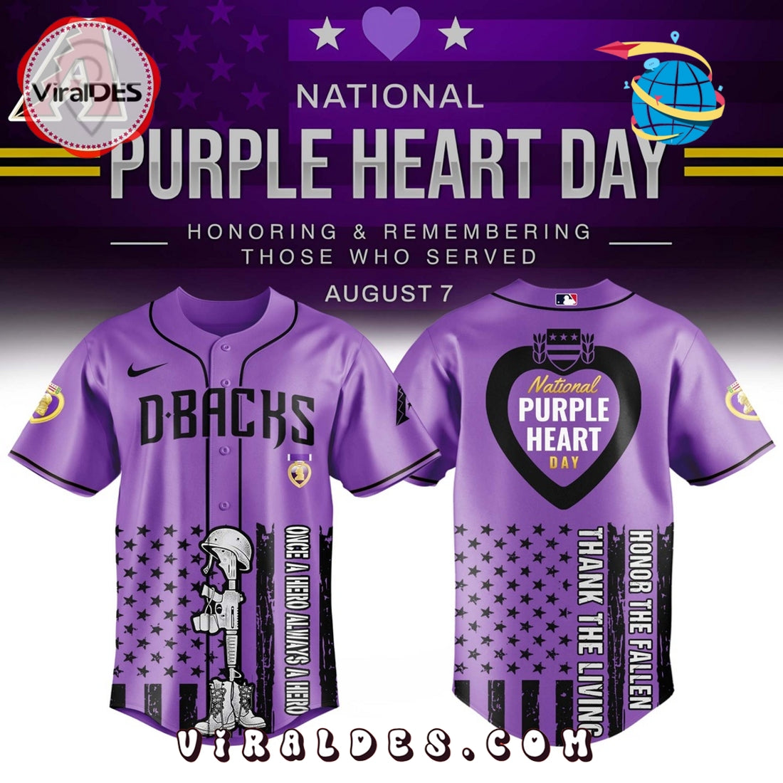 Arizona Diamondbacks MLB x Purple Heart Day Baseball Jersey