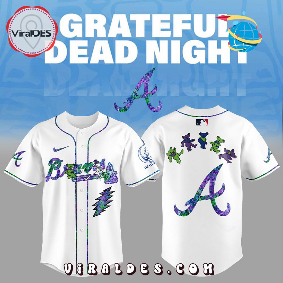 Atlanta Braves Grateful Dead Night Baseball Jersey