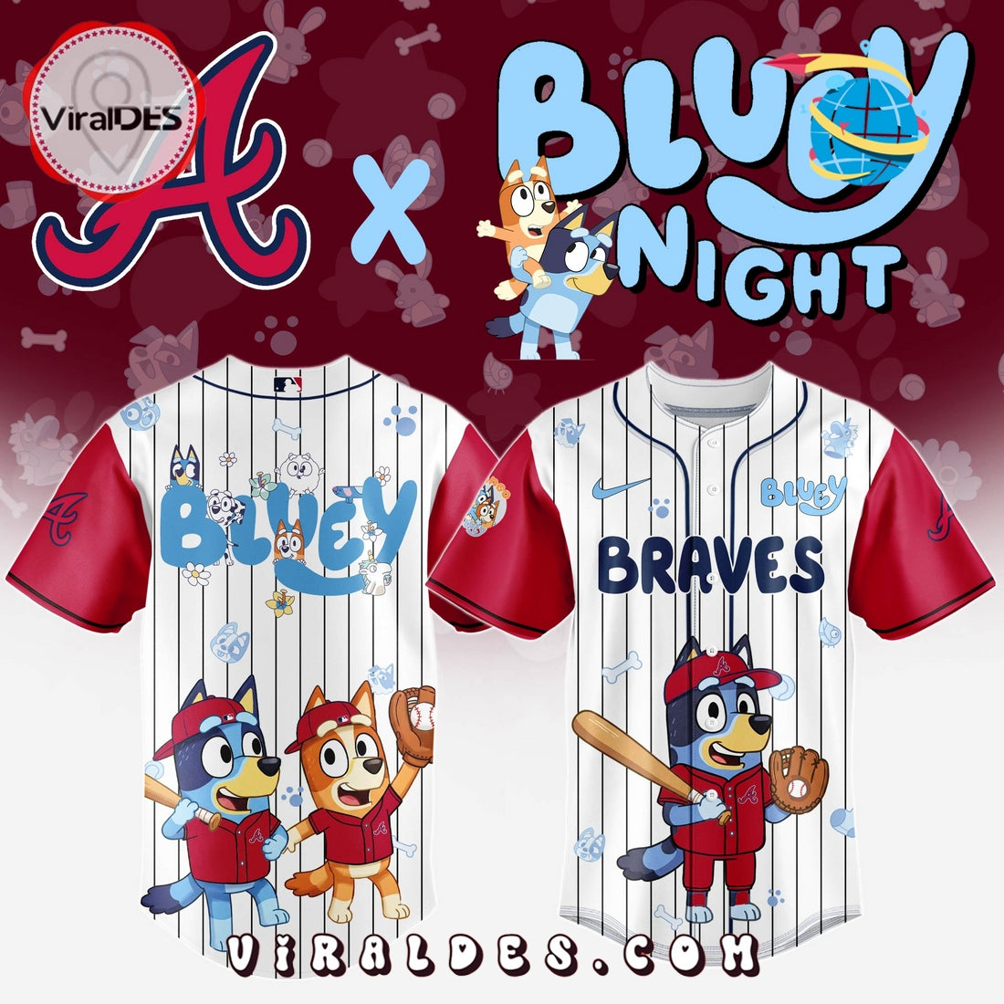 Atlanta Braves MLB Bluey And Bingo Baseball Jersey
