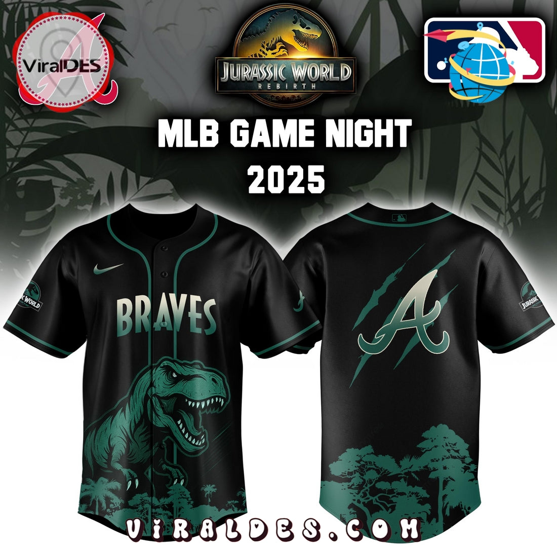 Atlanta Braves x Jurassic World Baseball Jersey